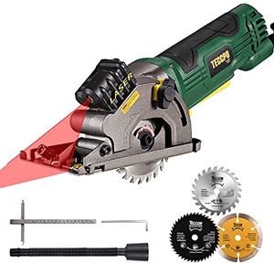 lot 12769 image: Mini Circular Saw, TECCPO 4.8Amp Compact Circular Saw, 3700RPM, with Laser Guide, Scale Ruler, Vacuum Port, 3 Blades for Cutting Woods, Tile and Soft Metal. Ideal Design for Small Projects -TAPS22P