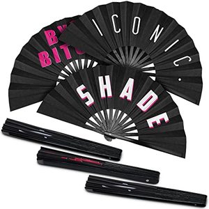 lot 12773 image: Amyhill 3 Pcs Large Bamboo Hand Fan Rave Fan Folding Fan Foldable Iconic Shade Bye Fan Handheld Chinese Fan for Women Men Festivals Parades Christmas Party Performance Dance, 26 Inch (Cool)