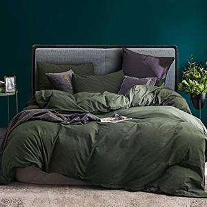 lot 12776 image: ECOCOTT 3 Pieces Duvet Cover Set Queen 100% Washed Cotton 1 Duvet Cover with Zipper and 2 Pillowcases, Ultra Soft and Easy Care Breathable Cozy Simple Style Bedding Set (Avocado Green)