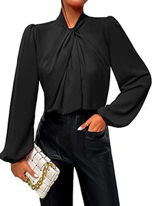 lot 12780 image: Verdusa Womens Elegant Twist Front Bishop Sleeve Mock Neck Blouse Shirt Top Black L