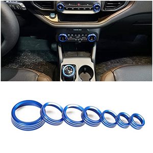 lot 12784 image: RERPRO Air Conditioner Headlight Control Switch Knob Cover Trim for 2021 2022 2023 New Ford Bronco Sport Interior Accessories Audio 4 Wheel Drive Trailer Gear Shift Aluminum Decoration 7 Piece Blue
