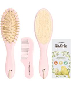 lot 12787 image: Baby Hair Brush and Comb Set, Oval Wooden Baby Brush Set for Newborns, Infant, Toddler Grooming Kit