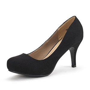 lot 12798 image: DREAM PAIRS Tiffany Womens Heels New Low Stiletto Round Toe Platform Pump Shoes, Black Suede - 9 (Platform Pumps Shoes)