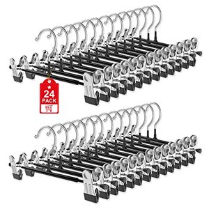 lot 12806 image: Pants Skirt Hangers with Clips, Adjustable Skirt Hangers for Women Non Slip Closet Organizers and Storage Space Saving Shorts Hangers for Pants Jeans Leggings Skirts Shorts Hats Clothes(Black)