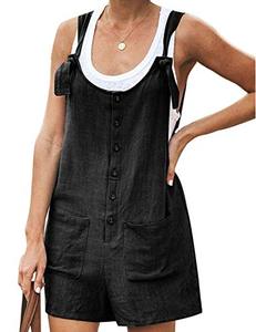 lot 12811 image: Yeokou Womens Casual Summer Cotton Linen Rompers Overalls Jumpsuit Shorts(Black-M)
