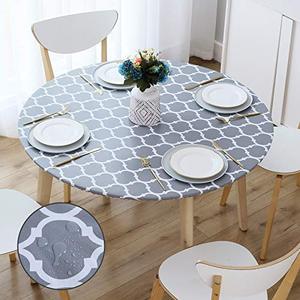 lot 12822 image: smiry Round Tablecloth, Waterproof Elastic Fitted Table Covers for 36 - 44 Tables, Wipeable Flannel Backed Vinyl Tablecloths for Picnic, Camping, Dining, Indoor and Outdoor, Grey Morocco