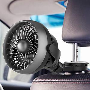 lot 12824 image: LEMOISTAR Car Fan, Battery Operated USB Car Fan, 4 Speed Strong Airflow,360 Degree Rotatable Car Fan, 5V Cooling Air Small Personal Fan for Car, Rear&Back Seat Passenger