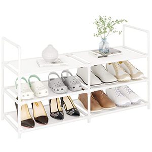 lot 12825 image: Vockot 3-Tiers Shoe Rack 12-15 Pairs Shoe ShelfStackable and Adjustable Multifunctional Thickened Non-Woven Shoe Organizer for Entryway, Dorm, Hallway (White-3L)
