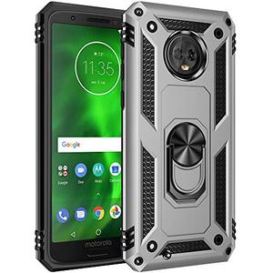 lot 12828 image: Military Grade Drop Impact for Motorola Moto G6 Case 360 Metal Rotating Ring Kickstand Holder Magnetic Car Mount Armor Heavy Duty Shockproof Case for Moto G6 Phone Protection Case (Sliver)