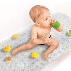lot 12831 image: Upgrade Baby Bath Mat Non Slip Extra Long Bathtub Mat for Kids 40 X 16 Inch - Eco Friendly Bath Tub Mat with 200 Big Suction Cups,Machine Washable Shower Mat,Clear