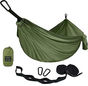 lot 12834 image: Gold Armour Camping Hammock - Portable Hammock Single Hammock Camping Accessories Gear for Outdoor Indoor Adult Kids, USA Based Brand (OD Green)