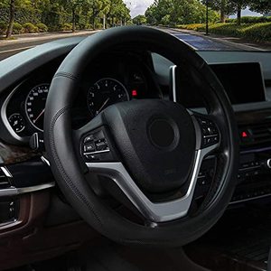 lot 12837 image: Valleycomfy Microfiber Leather Steering Wheel Cover Universal 15 inch (Black)