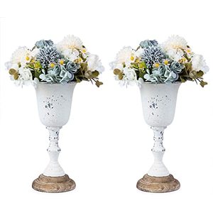 lot 12842 image: White Metal Wedding Trumpet Vase Stand Tabletop Decorative Centerpiece,Wedding Centerpieces Vase for Wedding Party Decorationfor Anniversary Ceremony(2 Pcs)