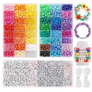 lot 12844 image: Quefe 3960pcs Pony Beads for Bracelet Making Kit 48 Colors Kandi Beads Set, 2400pcs Plastic Rainbow Bulk and 1560pcs Letter Beads with 20 Meter Elastic Threads for Craft Jewelry Necklace