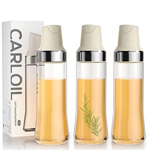 lot 12846 image: 3 Pack Auto Flip Olive Oil Dispenser Bottle for Kitchen,AYOTEE 17.6Oz500Ml Thicker Glass Oil Dispenser with Automatic CapNon-Drip Spout Olive Oil Bottle for Kitchen Cooking Beige