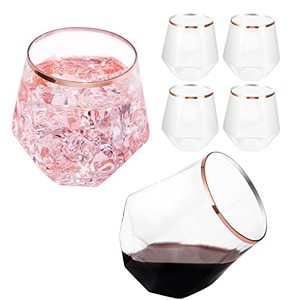 lot 12854 image: LUODA Rose Gold Diamond Shaped Plastic Stemless Wine Glasses Set of 24, Disposable 12 Oz Rose Gold Plastic Whiskey Glasses for Birthday, Housewarming and Weddings