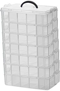 lot 12857 image: Sooyee 7 Layers Stackable Storage Container, 70 Adjustable Compartments Stackable Storage Container for Kids Toys, Art Crafts, Jewelry, Supplies, Mini Case & Letter Sticker Included,Clear