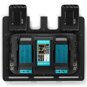 lot 12859 image: Riuog Wall Mount for Makita Battery Holders and Chargers Wall Mount, Stable 4 Piece Battery Holder 18V 14.4V and Charger Holder and Cordless Drill Driver, Order in Workshop and Garage