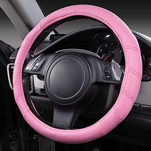 lot 12863 image: CAR PASS Line Rider Microfiber Leather Sporty Car Steering Wheel Cover Universal Fits for Cars, Anti-Slip Safety Comfortable Desgin (Pure Pink)