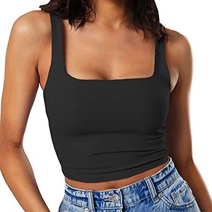 lot 12864 image: Artfish Womens Sleeveless Strappy Crop Tank Tops Workout Fitness Basic Cropped Camis Black, M