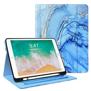 lot 12867 image: Zonefoker for iPad 6th 5th Generation Cases 20182017, iPad Air 2 Case 2014, iPad Air 2013, iPad Pro 9.7 inch Case 2016 with Pencil Holder, Leather Folio Cover for Kids, Women, Men, Marble Blue