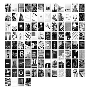 lot 12873 image: GSM Brands Wall Collage Kit Black and White Aesthetic Pictures Set of 100 4x6 inch Individual Photos for Teen College Dorm Room