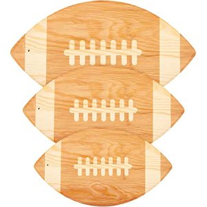 lot 12881 image: 3 Pieces Football Cutting Board Football Serving Tray Hanging Football Gifts for Men Engraved Wooden Cutting Board Decoration for Kitchen Party Holiday Supplies Accessories, 3 Sizes (Light Brown)