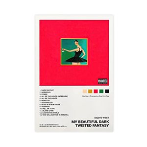 lot 12882 image: BAICHU Kanye Poster West My Beautiful Dark Twisted Fantasy Album Cover Poster Canvas Poster Bedroom Decor Sports Landscape Office Room Decor Gift Unframe12x18inch(30x45cm)