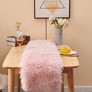 lot 12893 image: Table Runner, Modern Small Pink Dresser Fur Table Runners for Christmas Wedding Party Holiday Birthday Home Farmhouse Dining Coffee Table Decor, Decoration Rug Bed Runner for Table 11.8x35.4 inch