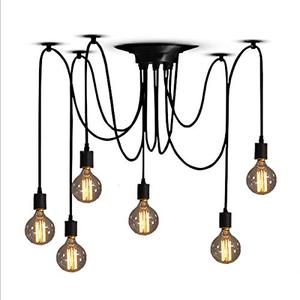 lot 12894 image: ZHMA Classic Spider pendent Lamps, Ajustable DIY Ceiling Spider Light E27, Rustic Chandelier, Industrial Hanging Light Dining Hall Bedroom Hotel Decoration, 6 Arms(Each with 1.7m Wire)