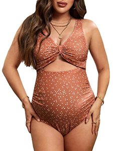 lot 12905 image: MakeMeChic Womens Maternity One Piece Swimsuit Twist Front Cut Out Summer Bathing Suit Dots Print Large