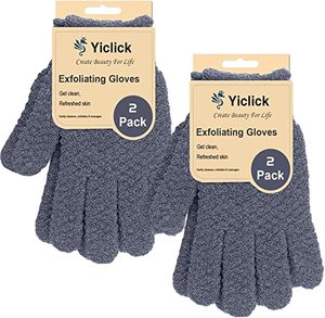lot 12915 image: Yiclick Heavy Exfoliating Gloves (2Pair 4Pcs), Exfoliating Body Scrubber for Bath Shower Exfoliation, Body Scrub Exfoliator for Dead Skin Remover, Exfoliate Sponge Loofah Washcloth Mitt for Men Women