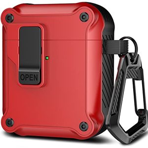 lot 12920 image: R-fun AirPods 2nd Generation & 1st Generation with Automatic Secure Lock Clip, Hard Shell Full-Body Protective for Women Men with Apple AirPods Wireless Charging Case,Front LED Visible-Red
