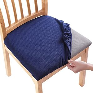 lot 12928 image: smiry Seat Covers for Dining Room Chairs Stretch Jacquard Dining Room Chair Seat Covers Set of 6, Navy Blue