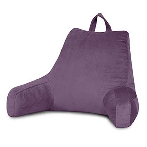 lot 12929 image: downluxe Reading Pillow with Arms, Back Pillow for Sitting in Bed, Adult Bed Rest Pillow with Shredded Memory Foam and Removable Cover (18 X 15 Inches Lilac)