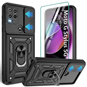 lot 12937 image: Moto G Stylus 5G Case2021, Motorola G Stylus 5G Case with HD Screen Protector, Heavy Duty Shockproof Phone Cover with Magnetic Kickstand Ring for Motorola Moto G Stylus 5G 2021, Black