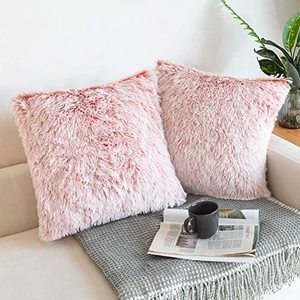 lot 12957 image: NordECO HOME Luxury Soft Faux Fur Fleece Cushion Cover Pillowcase Decorative Throw Pillows Covers, No Pillow Insert, 18 x 18 Inch, Pink Ombre, 2 Pack