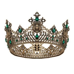 lot 12963 image: SWEETV King Crown for Men, Old Gold Mens Tiara Prince Diadem, Royal Medieval Costume Hair Accessories for Cosplay Birthday Wedding Halloween,Green