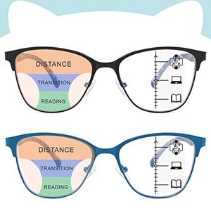 lot 12966 image: Progressive Reading Glasses Women Bifocal No Line Transition Multifocus Reader Stylish Multifocal Blue Light Computer Large Frame Fashion Ladies Black Cat Eye Designer Cheater Eyeglasses 2Packs 1.25