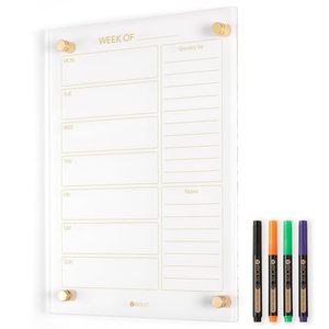 lot 12969 image: Clear Glass Weekly Dry Erase Calendar & Menu Non-Magnetic Whiteboard for Wall, Meal Plan & Grocery List White Board for Kitchen, 15x11, 7 Days Home Planner, 4 Wet Erase Markers Included, Yeoux