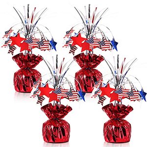 lot 12971 image: Canlierr 4 Pcs Independence Day Stars and Flags Mini Cascade Centerpiece for Table 4th of July Decorations Plastic USA Patriotic Red White Blue Star Gleam Burst