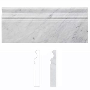 lot 12976 image: Diflart Pack of 4 Carrara White Italian Bianco Carrera Marble 5x12 Baseboard Trim Molding Polished