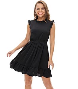 lot 12983 image: HONECA Womens Summer Casual Ruffle Black Cute Sleeveless Cocktail Dress with Pockets, medium