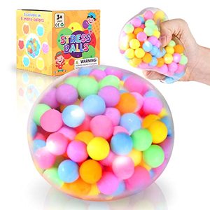 lot 12984 image: Giant Stress Ball - Big Squishy Toy with DNA Beads, Class Rewards Gift, Rainbow Large Squishy Ball for Kids Gift, Anxiety Stress Relief Sensory Fidget Ball for Special Needs and Office (3.7in Dia.)
