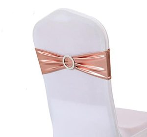 lot 12985 image: iEventStar Chair Sashes Chair Bow Chair Decoration Spandex Stretch Band with Buckle Slider for Wedding Party Events10PCS (Metallic Rose Gold)