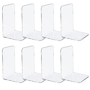 lot 12995 image: Jekkis 8pcs Clear Bookends Acrylic Book Ends for Shelves Heavy Duty Bookends Plastic Bookends for Home Office Library, Book Stopper, Desktop Organizer, 7.3� x 4.8� x 4.8�