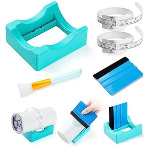 lot 12999 image: 5 PCS Silicone Cup Cradle for Tumblers Set, Tumbler Holder with Built-in Slot for Apply Vinyl Decals for Tumblers, Tumbler Stand Cup Holder Set with Felt Edge Squeegee, 2 Measuring Tapes, 1Mask Brush