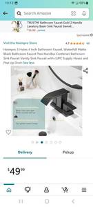 lot 13009 image: 3 Holes 4 Inch Bathroom Faucet, Waterfall Matte Black Bathroom Faucet Two Handles Centerset Bathroom Sink Faucet Vanity Sink Faucet