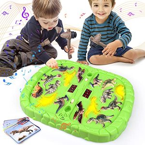 lot 13010 image: Biulotter Whack A Mole Game,Dinosaur Toys for Kids, PK Mode for Two Kids,Pounding Toy with Sound and Light,Sensory Toys for Toddlers,Interactive Kids Toys for Boys and Girls with 2 Hammers (Green)