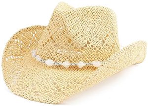lot 13016 image: Pro Celia Men Women Cowgirl Straw Western Cowboy Hat (Bead-Beige)